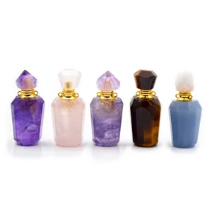 Natural mini crystal quartz perfume essential oils bottle price clear gemstone point bottles pendant with wand