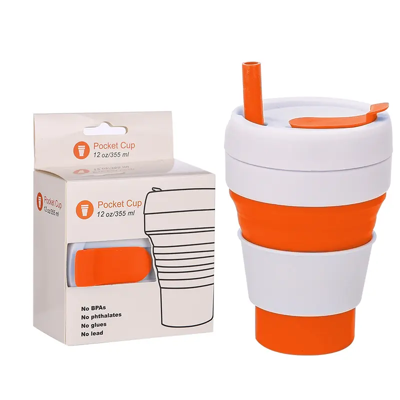 16Oz Cấp Thực Phẩm Có Thể Gập Lại Silicone Mug Cốc Cà Phê Môi Trường Di Động