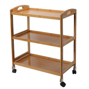 Bamboo Food <b>Cart</b> 3 Tier With 4 Swivel Casters Multipurpose Hotel Trolley Kitchen <b>Storage</b> - Product Image 1