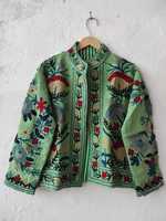 Veste universitaire en velours de coton tricoté, broderie florale bohème, anti-rides, écologique, coupe-vent et respirante, pour l'hiver et l'automne