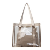 Sac fourre-tout 2-en-1 en PVC transparent couleur unie avec pochette intérieure, sac à main de shopping en plastique transparent pour femme, idéal pour le travail et les voyages, personnalisable avec logo, faible MOQ