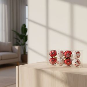 Nouvel ensemble de 8 ornements circulaires électroplaqués rouge et blanc de 6 cm pour sapin de Noël, personnalisable XM009, style moderne, pour l'exportation - Product Image 4