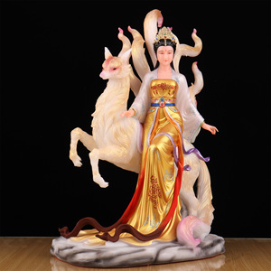 Statua della Dea Volpe a Nove Code, Ornamento Buddista per la Casa, Intagliata, Fusa e Lucidata - Product Image 3