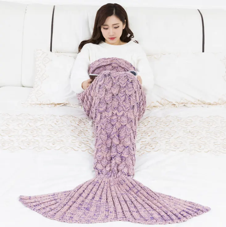 cute mermaid design crochet soogan knitted blanket for baby and adult