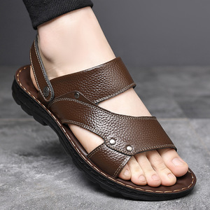 Sandales pour hommes, été, cuir souple, semelle en caoutchouc antidérapante, chaussures décontractées pour l'extérieur, chaussures de papa, semelle intermédiaire en EVA, talon de 1 à 3 cm - Product Image 3