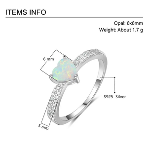 Bijoux américains Vente à chaud Bijoux <span class=keywords><strong>en</strong></span> forme de coeur Bague <span class=keywords><strong>en</strong></span> opale blanche Bagues <span class=keywords><strong>en</strong></span> <span class=keywords><strong>argent</strong></span> sterling 925 plaqué rhodium pour femmes - Product Image 3