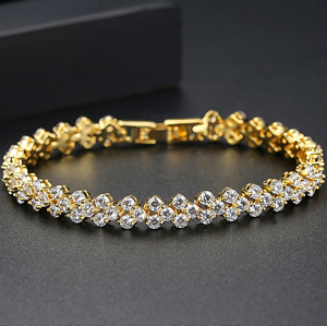Pulsera de tenis chapada en oro rosa de 18k con circonitas cúbicas brillantes y eslabones de corazón, elegante joyería nupcial para mujer - Product Image 6