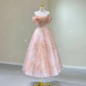 New Design Rose Texture Lace Bride Evening Dress A-line Spaghetti Straps Princess Birthday Party Ball Gown for Women 2023