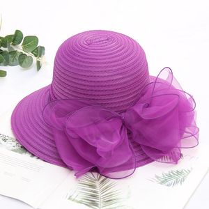 Organza Church Fascinator Wedding Tea Party Derby <span class=keywords><strong>Sombreros</strong></span> para mujer Flor de ala ancha Sombrero para el sol con cinta de satén - Product Image 2
