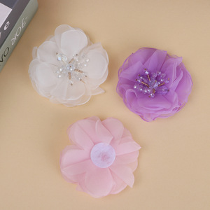 Chiffon Rhinestone Flower Applique 8Cm Flatback For Hair Clothing <b>Shoes</b> Bags <b>Decoration</b> - Product Image 4