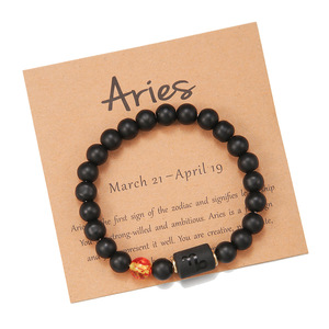 Pulsera del zodiaco para <span class=keywords><strong>hombre</strong></span> y mujer, pulsera de horóscopo con constelación de piedra de ónix negro mate de 8mm, regalos - Product Image 6