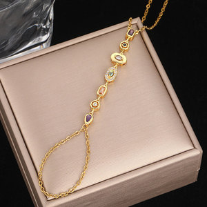 Non Tarnish 316L Stainless Steel 14k 18k Pvd Gold Plated Finger Bracelets Bride Hand Chain Bracelet <b>Ring</b> for Women - Product Image 4