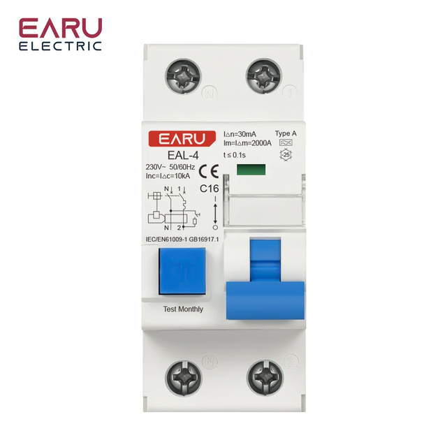 Type a AC230V 20/25/32A 30mA Architecture  MCB RCBO Leakage Protection Curve B/C Tripping Characteristics Circuit Breaker EAL-4