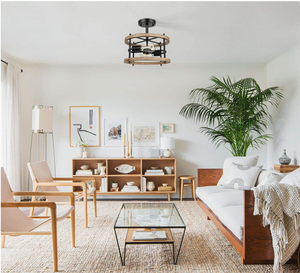 Lámpara colgante de techo de hierro de madera, luz minimalista de estilo campestre - Product Image 4