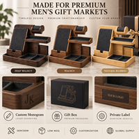 Organisateur de Valet Premium en Bambou pour Homme – Support de Téléphone, Montre, Lunettes et Portefeuille – Idéal pour Table de Nuit et Commode – Personnalisable