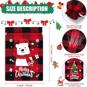 New Christmas Plaid Gift Bag Set Children's Buffalo Plaid Drawstring Packaging Bag Holiday Supplies - Product Image 3