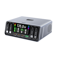 Chargeur rapide 165W 8 en 1 avec écran LED GaN PD3.1 QC3.0, câble rétractable Type-C, ignifuge, utilisation sur ordinateur portable, pour mobile