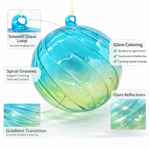 Adorno Navideño de Cristal Azul Verde Degradado, Bola con Patrón de Remolino, Decoración para Árbol, Ecológico, Hecho a Mano, Color Personalizado, OEM, BSCI - Product Image 2
