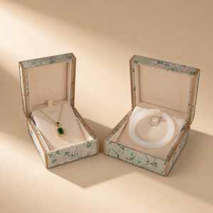 Zebopak Light Green Floral Print Jewelry Box Set with Necklace <b>Ring</b> Bangle <b>Storage</b> Case Gift Packaging Wholesale - Product Image 2