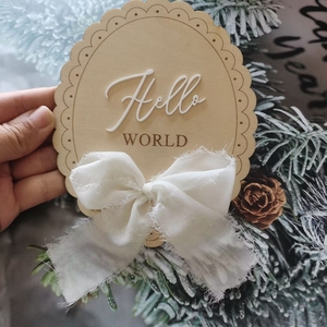 Fiocchi <span class=keywords><strong>in</strong></span> <span class=keywords><strong>Legno</strong></span> Personalizzati 'Hello World' per Annuncio di Nascita, Decorazione per Cameretta, Regalo per Baby Shower - Product Image 2