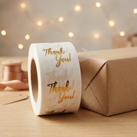 Étiquette adhésive personnalisée pour boîte en papier, motif « Merci », taille sur mesure, adhésif permanent, estampage à chaud doré, transparente, promotionnelle, en matériau BOPP imprimé