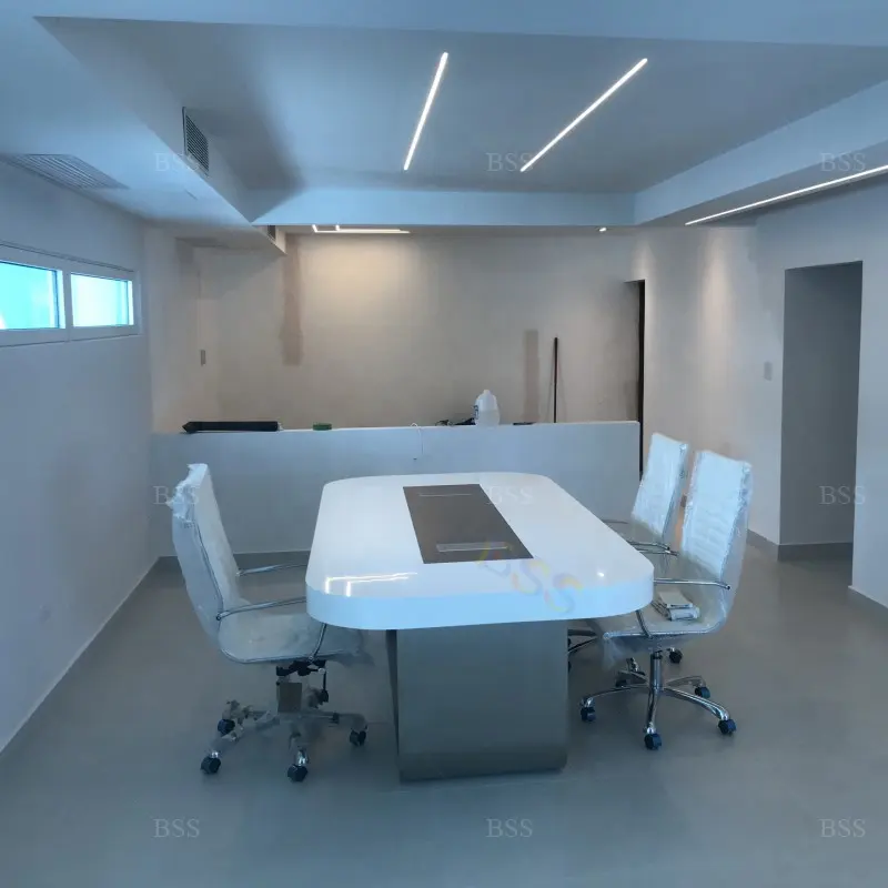 大きな楕円形の会議室のテーブルと椅子8人用エグゼクティブオフィス家具白いモダンな小さな会議室のテーブルと椅子