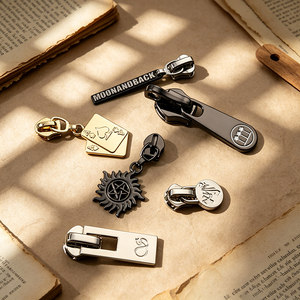 Tirette de fermeture éclair en métal personnalisée avec logo, glissière gravée de haute qualité, pièces de quincaillerie pour sacs à main, sacs et vêtements - Product Image 1