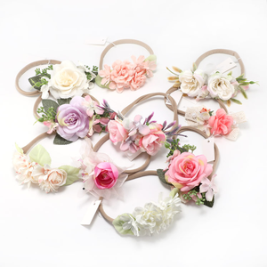 Belle Artificielle Floral Nylon Enfants Toddler Bandes De Cheveux Élastique Nouveau-Né Bébé Fleur bandeaux - Product Image 1