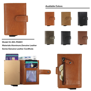 Genuine Leather Card Holder <b>Men</b> Short <b>Wallet</b> Aluminum <b>RFID</b> Blocking Multi-Card Position Snap Closure Minimalist Style - Product Image 3