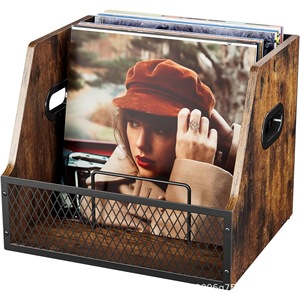 Étagère transfrontalière en bois pour disques vinyles, organisateur d'albums et de CD en bois massif, et étagère à magazines et livres en fer forgé - Product Image 2