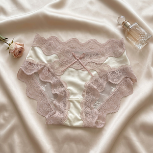 Culottes élégantes en satin et dentelle pour femmes, taille mi-haute, fines, respirantes, douces et extensibles, avec nœud décoratif – Vente en gros - Product Image 4