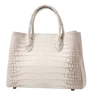 Custom Logo Luxury Genuine Crocodile Leather Bucket bag Himalayan white women's bag High end large capacity handbags