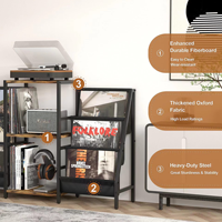 Support de lecteur de disques vinyles en métal à double couche, étagère CD de cuisine, avec plateau en bois assemblé, meuble de rangement vintage multifonctionnel