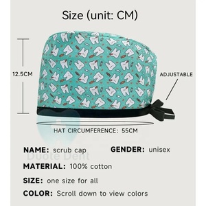 Casquette chirurgicale ajustable à nouer, bonnets d'infirmière en coton imprimé pour cliniques dentaires, salons <span class=keywords><strong>de</strong></span> <span class=keywords><strong>beauté</strong></span> et hôpitaux - Product Image 2