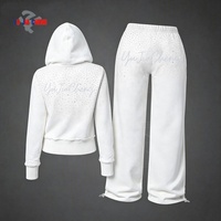 Ensemble de survêtements Y2K Streetwear personnalisés 2 pièces avec strass pour femmes, sweat à capuche court zippé de haute qualité et pantalon de survêtement large