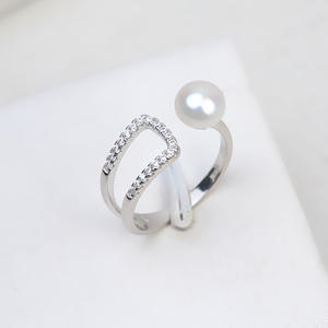 Anillo Abierto de Plata S925, Accesorios de Joyería de Perlas DIY de Moda, Anillo de Soporte Vacío Ajustable de 79 mm - Product Image 1