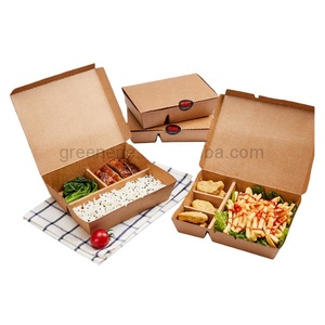 Disposable To Go Boxes Dispos Kraft Cardboard Paper Take Out Compartmenta Custom Logo Bento Box Takeaway