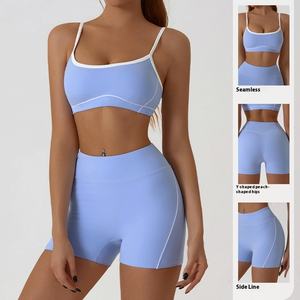 Costume de Yoga <span class=keywords><strong>nu</strong></span> à haute élasticité pour femmes grande taille léger taille élastique contraste soutien-gorge sangle hanche levage Fitness ligne Shorts - Product Image 1