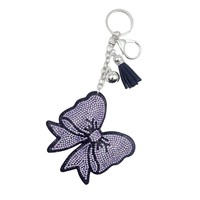Porte-clés nœud papillon tendance orné de strass et de cristaux, avec embellissement en pierres thermocollées, pour sac et pendentif vestimentaire