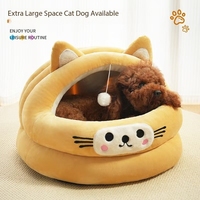 Nouveau Lit pour Animaux de Compagnie Amovible de Haute Qualité, Motif Tête de Chat Mignon, Doux et Chaud, Maison Semi-fermée Épaisse pour Chien, Style Dessin Animé