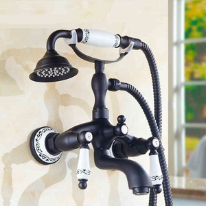 Classic Olio di Bronzo Lucidato Vasca da bagno Rubinetto Set Montaggio A Parete In Ottone Nero Miscelatore <span class=keywords><strong>Doccia</strong></span> Rubinetto Del bagno Rubinetto con Manico In Porcellana SF1417 - Product Image 1