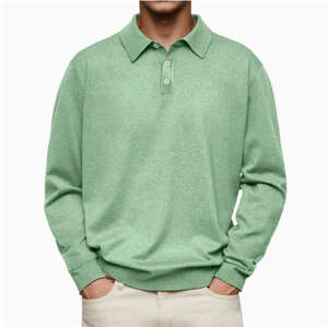 Chemise décontractée pour homme à manches longues, col en V, boutonnée, Dejun, hiver/printemps, polo - Product Image 6