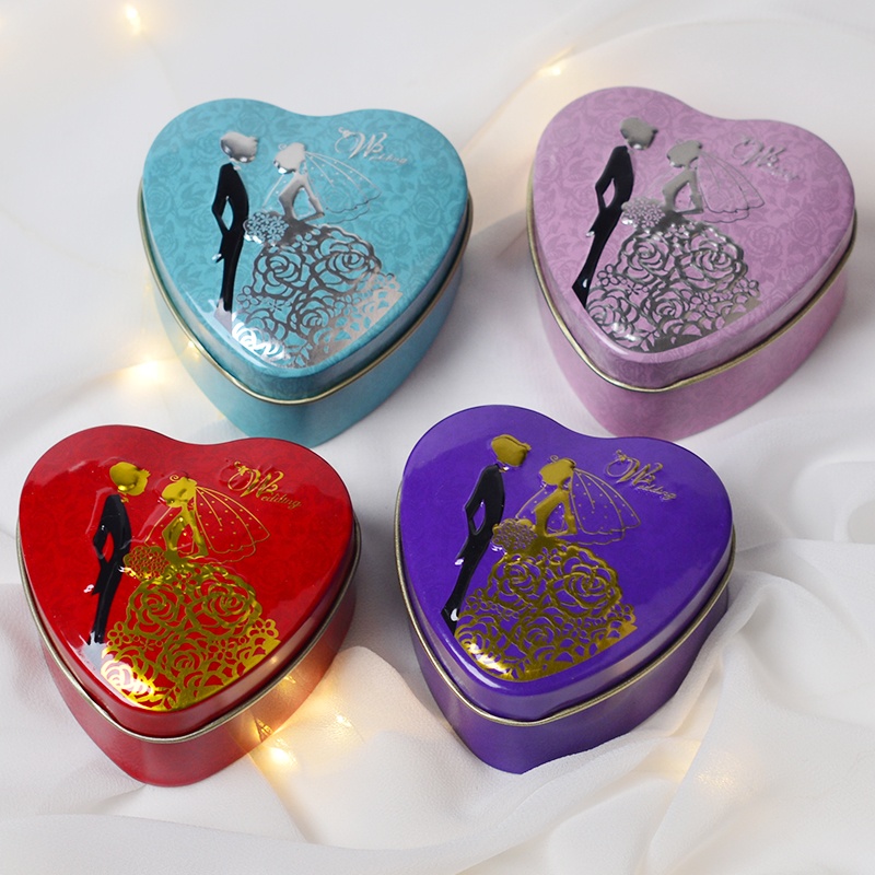 Wedding Embossed Heart Metal Tin Cans, Candy Tin Box For Wedding Candy Treat Containers