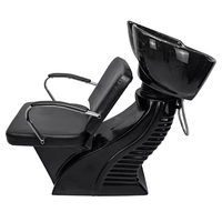 Chaise de lavage de cheveux et de chaise de luxe inclinable bon marché créative moderne en cuir noir pour salon de beauté