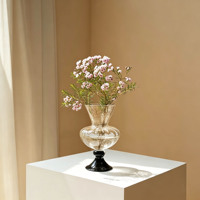 Vase en verre transparent de luxe vintage, style chinois du milieu du siècle, vase à fleurs de bureau pour la décoration de la maison, du couloir et du salon