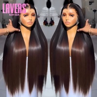 Peluca frontal con cierre de encaje HD sin pegamento, color marrón ombré con rubio miel, cabello humano original vietnamita virgen SDD liso.