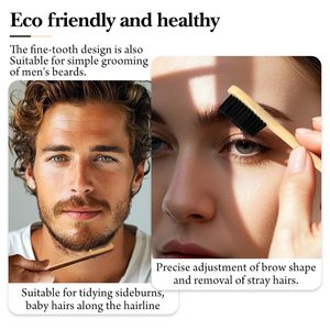 Brosse professionnelle double face pour le contrôle des bords, en poils de sanglier et bambou, marque privée, brosse à sourcils tendance pour usage domestique - Product Image 5