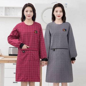 High-Grade Pure Cotton Women's Long-Sleeved Overalls Breathable Anti-Fouling <b>Kitchen</b> Work Clothes Sleeves Fashionable <b>Apron</b> - Product Image 1