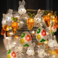 Nouvelle Guirlande Lumineuse LED Colorée en Fil de Cuivre 2026 pour Pâques et Noël, Décoration Mixte Champignons Lapins Carottes Ambiance Festive