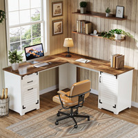Bureau de direction, table de bureau, mobilier de bureau avec prises électriques, ports USB et Type-C, tiroir à dossiers et armoire réglable